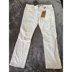 Grindhouse Straight White Mens Distressed Moto Jeans NEW 42x31